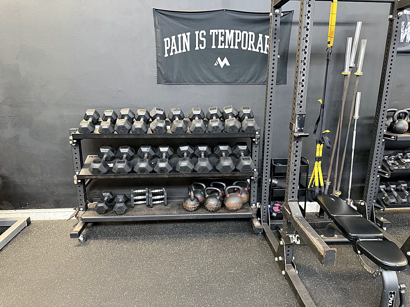 Dumbbell rack at Look Who's Fit